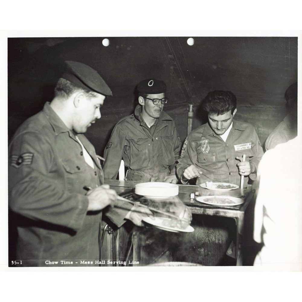 Vintage Military Photograph Chow Time Mess Hall Serving Line B&W Photo